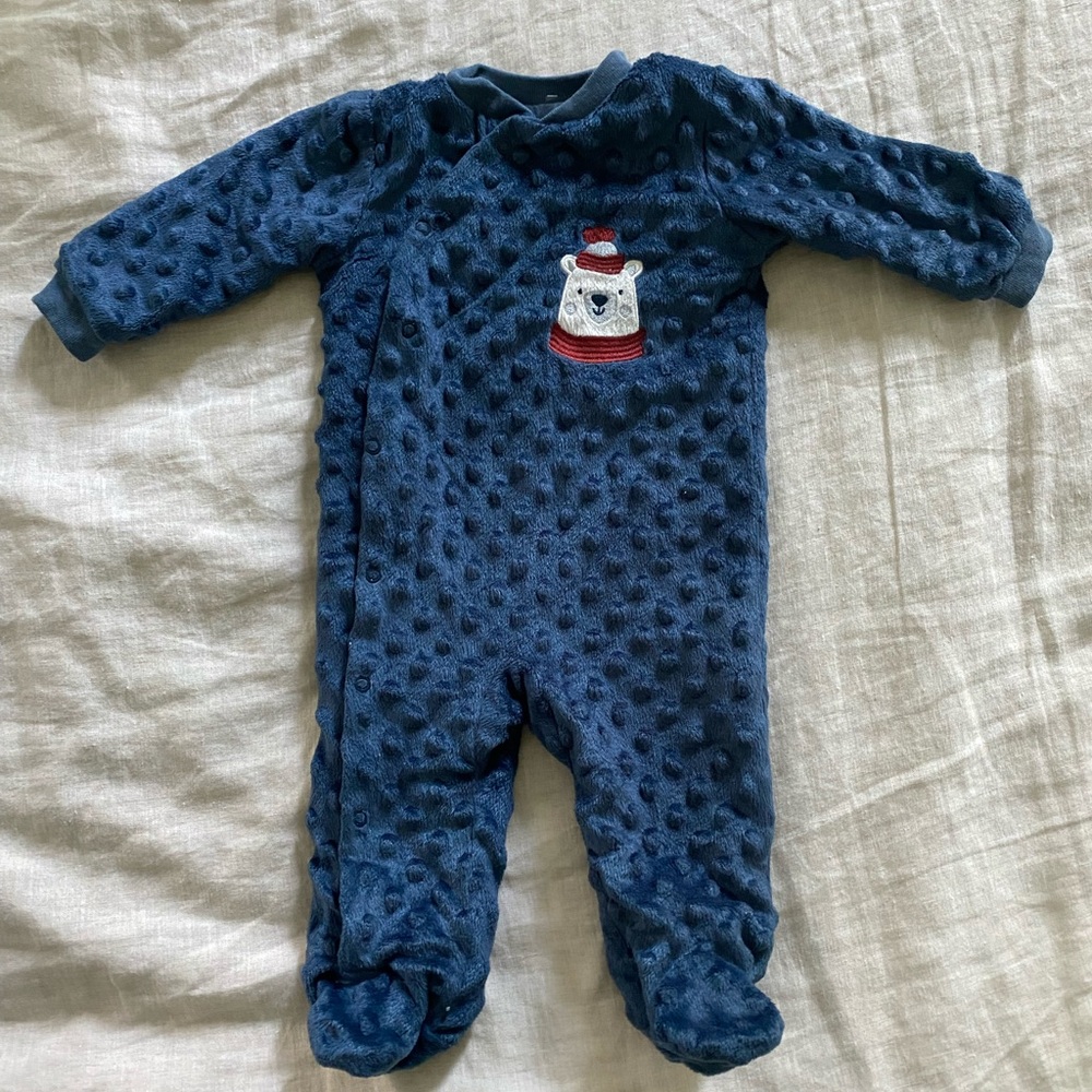 Blue Polka Dot Fleece Cozy PJ Baby Boy Bear Footie Pijama 3-6 Months